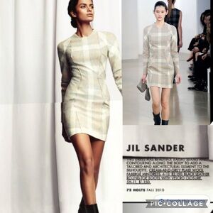 Jil Sander Cream Plaid Mini Dress